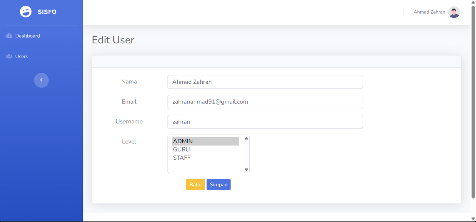 Form Edit User
